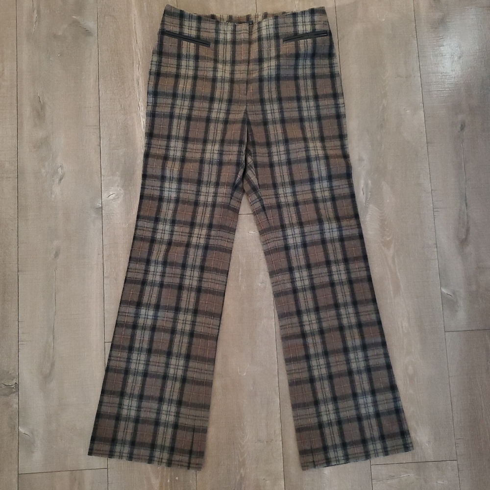 Straight-Leg Plaid Pants in Brown